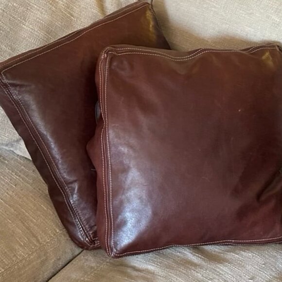 (2) Pottery Barn Leather pillow covers. 18x18 - Picture 1 of 7
